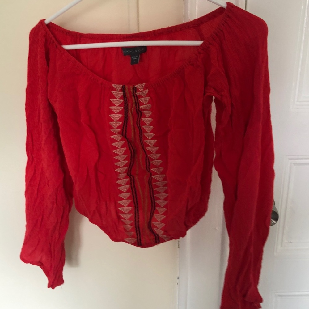 Red off shoulder Kendall and Kylie Shirt